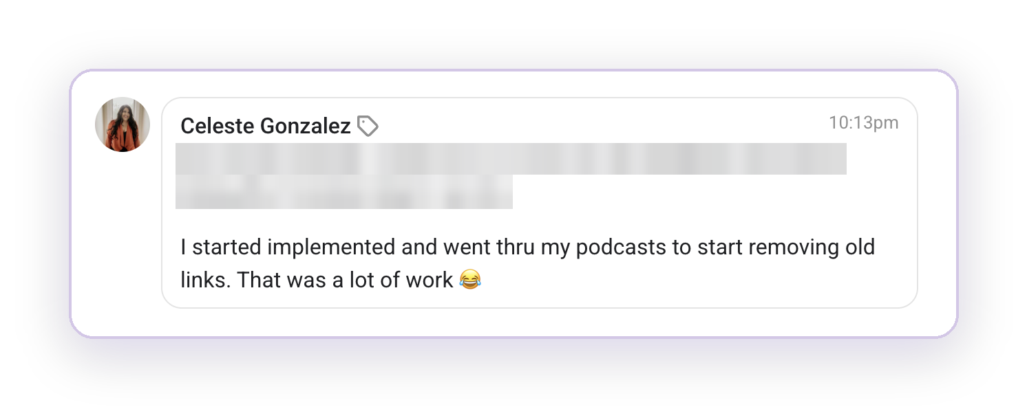 Message from Celeste Gonzalez about her podcast audit