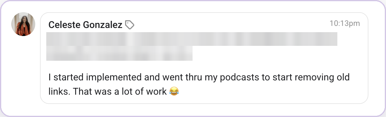 Message from Celeste Gonzalez about her podcast audit